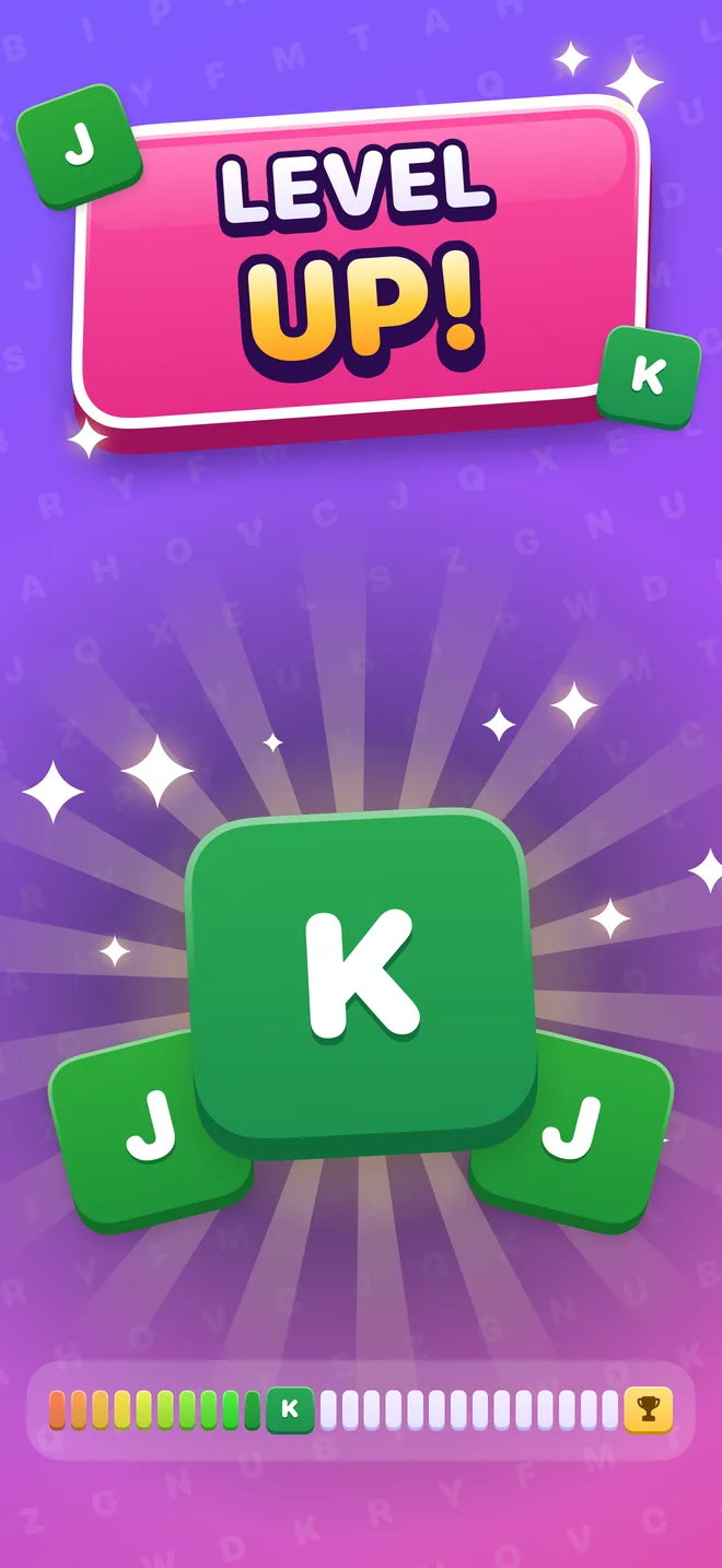 Level up: a new K letter bursts out of two J tiles